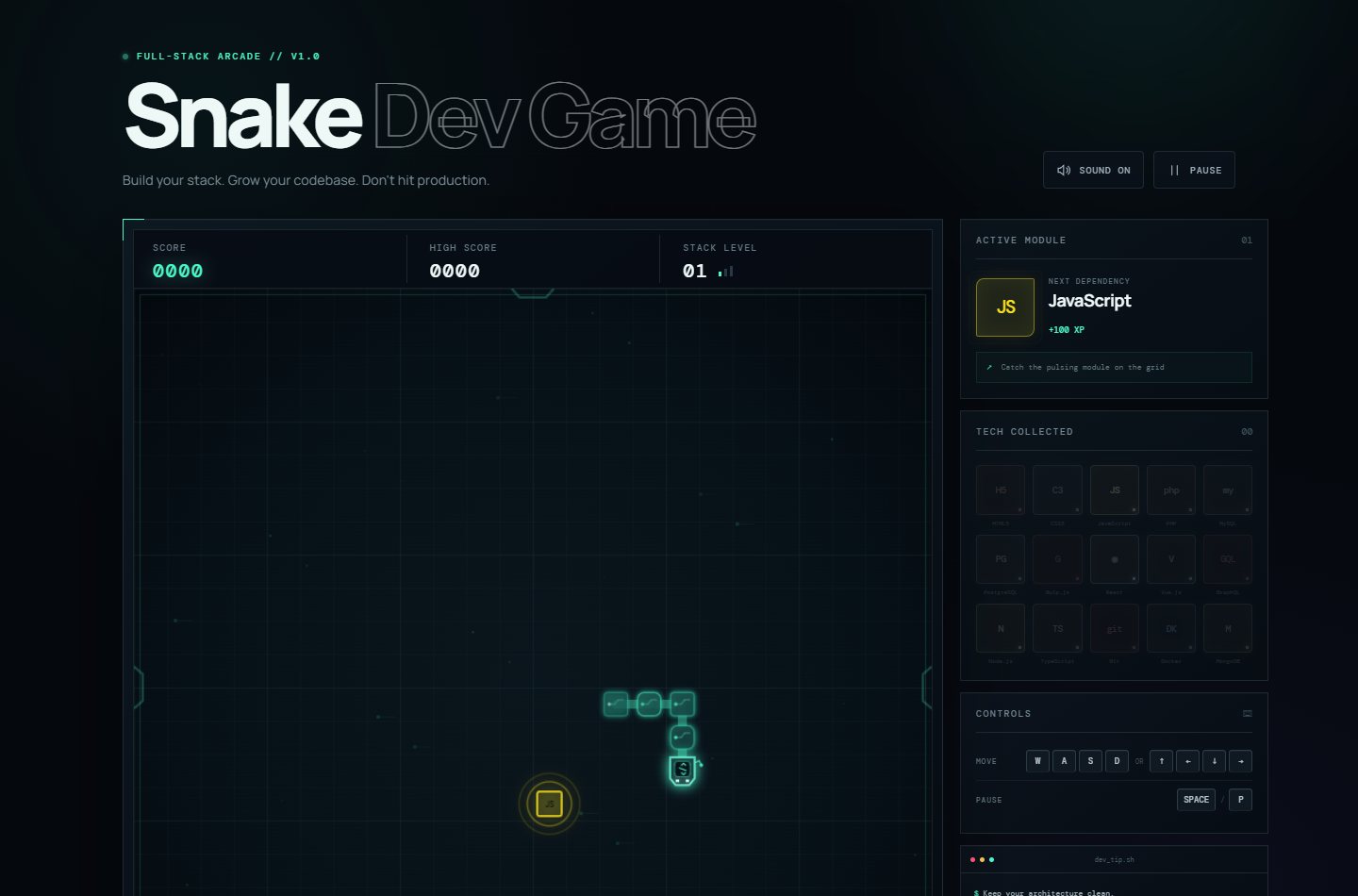 Vista previa de Snake Dev Game